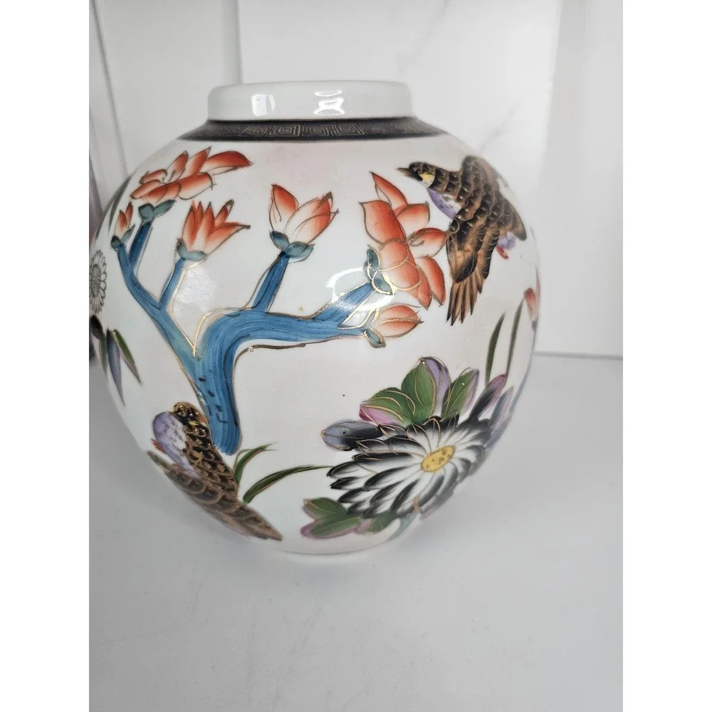 Vtg‎ Ginger Jar Gold Bird Vase Floral 100% Hand Made in China (no lid) Medium